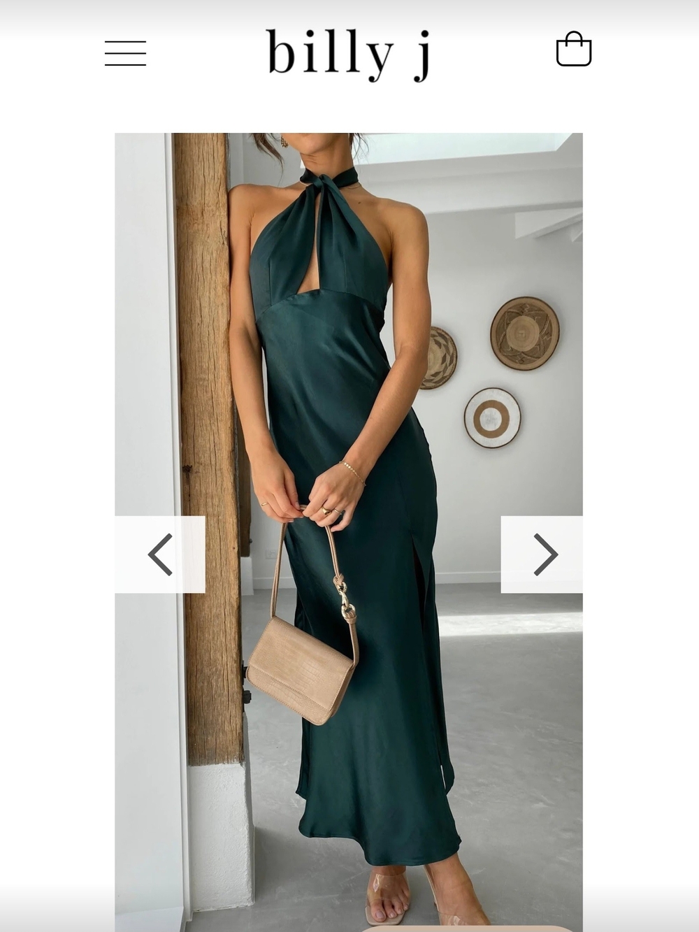 Billy J Emerald Halter Tie-Neck Maxi Dress